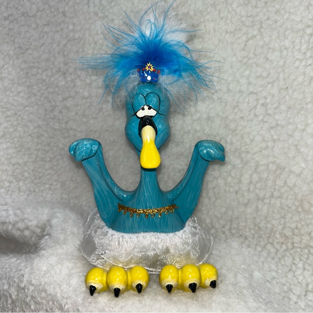 J&D blue bird feathered card/photo holder shelf sitter decor 8" paper weight
